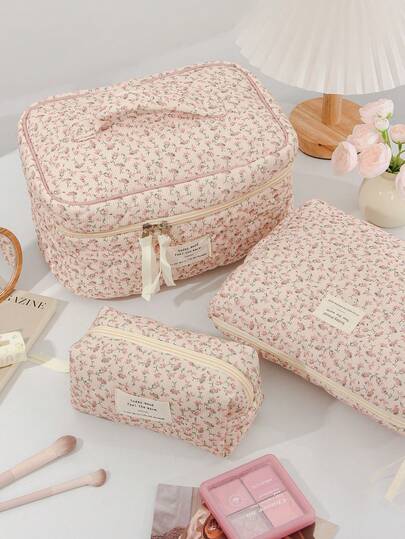 Large Capacity Home Items Organizer Bag With Zipper Portable Handheld Travel Toiletry Bag Classic Grid Print Cosmetics Storage Bag Soft Fabric Handbag