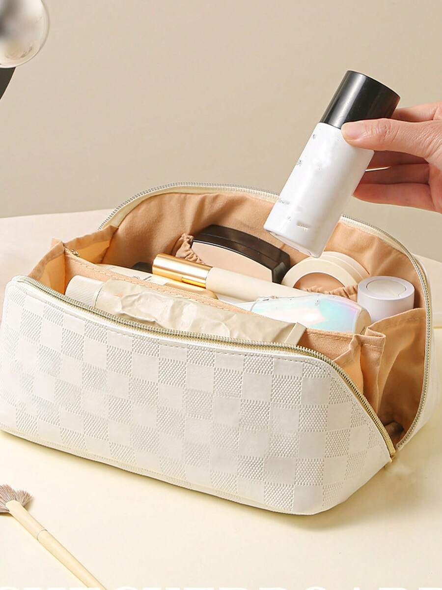 1pc PU Leather Waterproof Makeup Bag, Multi-Functional Makeup Brush Organizer, Waterproof Cosmetic Storage Pouch, Suitable For Lipstick, Perfume, Cosmetics, Travel, Great Gift For Mother, Wife, Friend, Bohemian Style