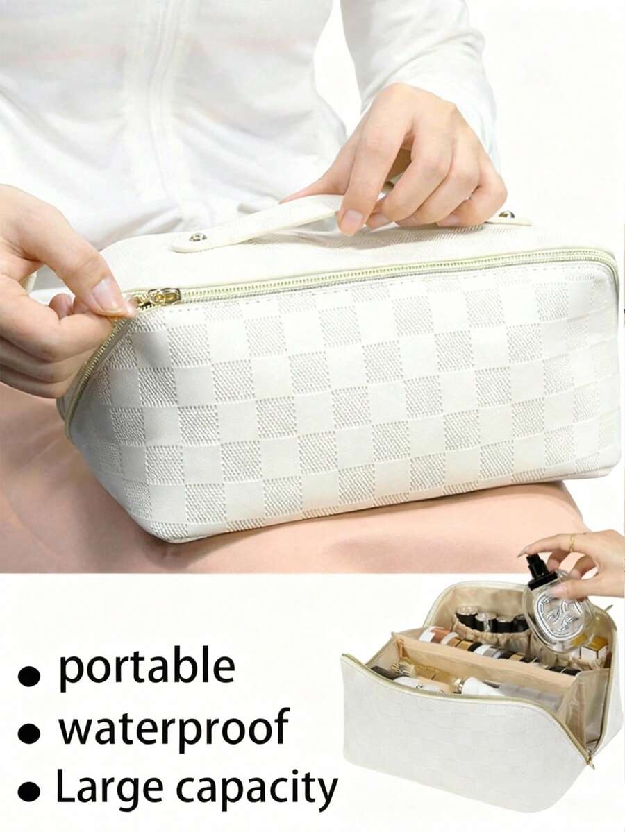1pc PU Leather Waterproof Makeup Bag, Multi-Functional Makeup Brush Organizer, Waterproof Cosmetic Storage Pouch, Suitable For Lipstick, Perfume, Cosmetics, Travel, Great Gift For Mother, Wife, Friend, Bohemian Style