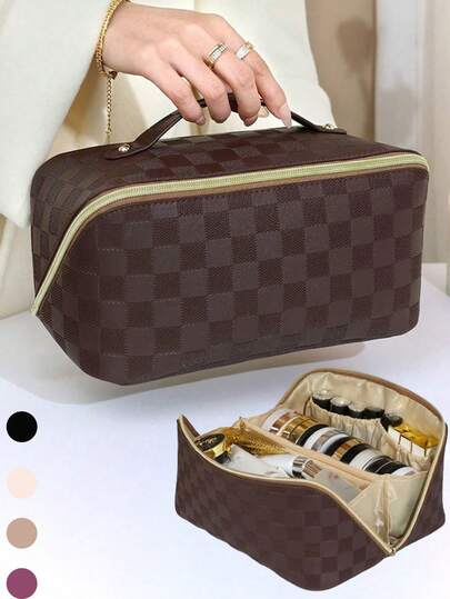 1pc PU Leather Waterproof Makeup Bag, Multi-Functional Makeup Brush Organizer, Waterproof Cosmetic Storage Pouch, Suitable For Lipstick, Perfume, Cosmetics, Travel, Great Gift For Mother, Wife, Friend, Bohemian Style