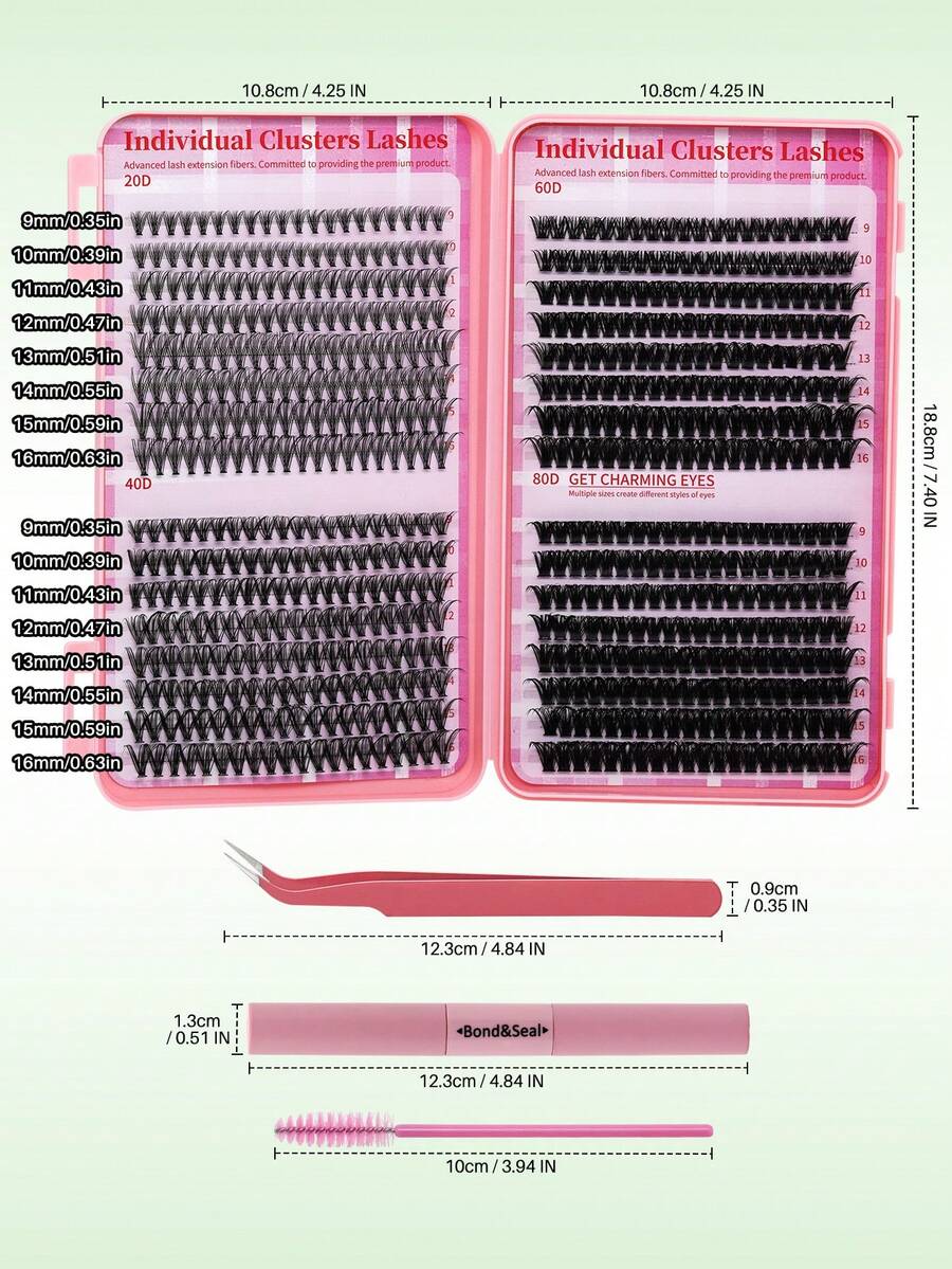 640pcs Mixed DIY Eyelash Extension Kit, High Capacity Individual Lashes, 9-16mm Mixed D-Curl Effect, Natural Lightweight, Soft & Comfortable, Long-Lasting. Kit Includes Lash Glue, Tweezers And Lash Brush. Eyelash Cluster Set, Eyelashes, False Lashes