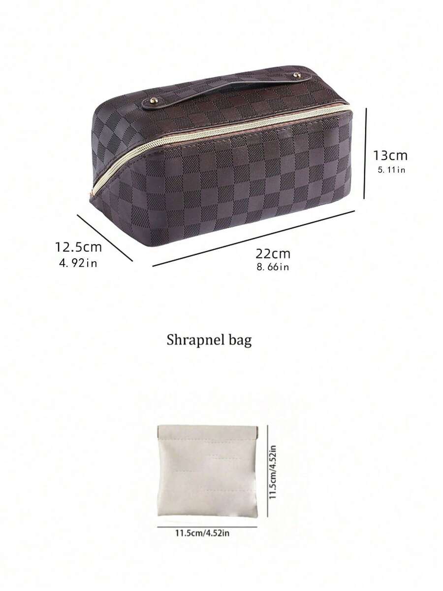 1pc PU Leather Waterproof Makeup Bag, Multi-Functional Makeup Brush Organizer, Waterproof Cosmetic Storage Pouch, Suitable For Lipstick, Perfume, Cosmetics, Travel, Great Gift For Mother, Wife, Friend, Bohemian Style