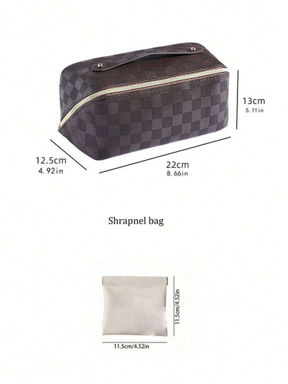 1pc PU Leather Waterproof Makeup Bag, Multi-Functional Makeup Brush Organizer, Waterproof Cosmetic Storage Pouch, Suitable For Lipstick, Perfume, Cosmetics, Travel, Great Gift For Mother, Wife, Friend, Bohemian Style